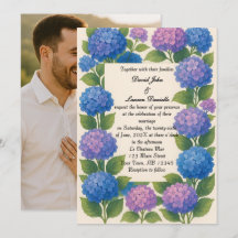 Budget Lila/Blue Hydrangea Foto Hochzeit Einladung