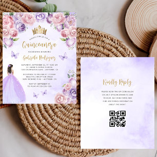 Budget Lila Blush Floral QR Code Quinceañera