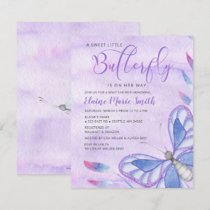 Budget Lila Butterfly Baby Dusche Einladung