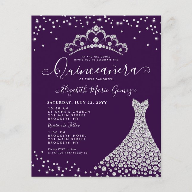Budget Lila Diamond Sparkle Tiara Quinceanera (Vorderseite)