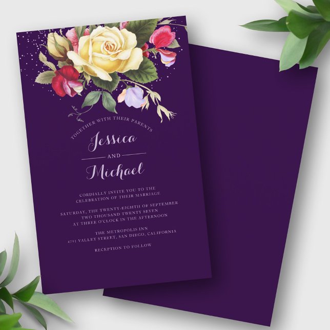 Budget Lila Elegante Blumenhochzeit Einladung (Von Creator hochgeladen)