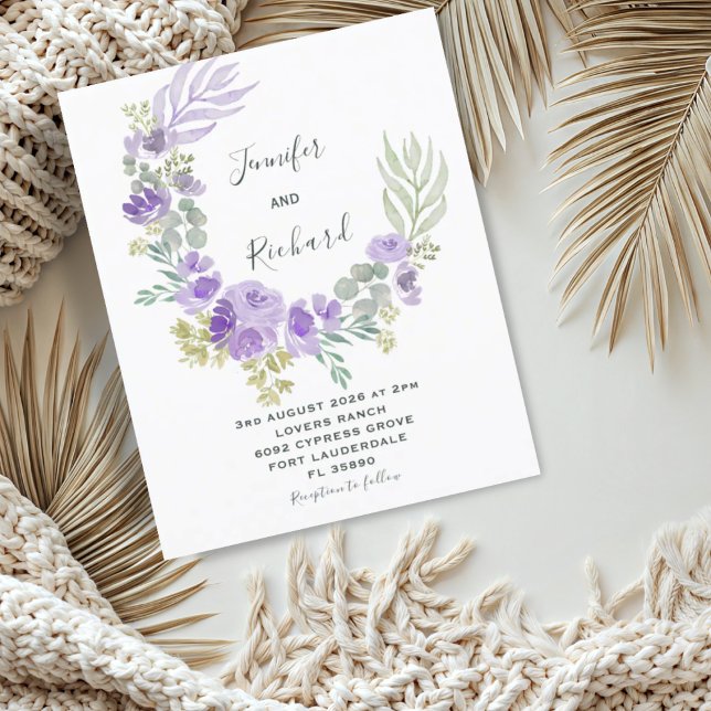 Budget Lila Floral & Eukalyptus Wedding Invitati (Von Creator hochgeladen)