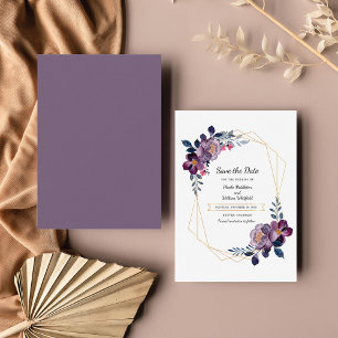 Budget Lila Floral Geometric Save the Date Mitteilungskarte
