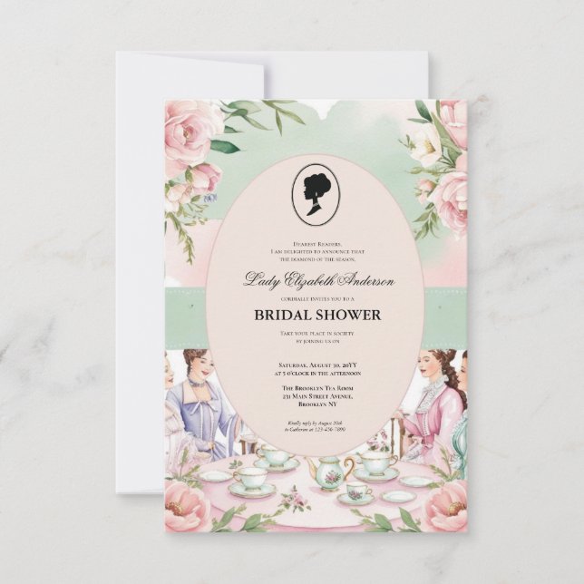 Budget Lila Florals Bridgerton Brautparty Einladung (Vorderseite)