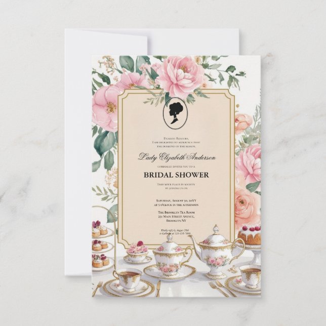 Budget Lila Florals Bridgerton Brautparty Einladung (Vorderseite)