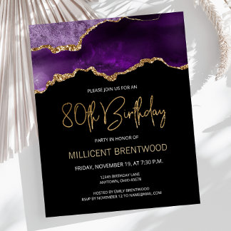 Budget Lila Gold Agate 80. Geburtstag Einladung