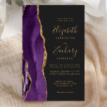Budget Lila Gold Agate Dark Wedding Einladung<br><div class="desc">Der links Rand dieser eleganten,  modernen Hochzeitseinladung zeichnet sich durch eine lila Aquarellgrenze aus,  die mit Imitaten mit goldenem Glitzer bestickt wurde. Der anpassbare Text kombiniert goldfarbene Handschrift,  Copperplate und kursiv Schriftart auf einem schwarzen Hintergrund. Auf der Rückseite ist ein lila und goldenes Design zu sehen.</div>