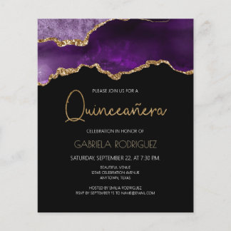 Budget Lila Gold Agate Quinceañera Einladung