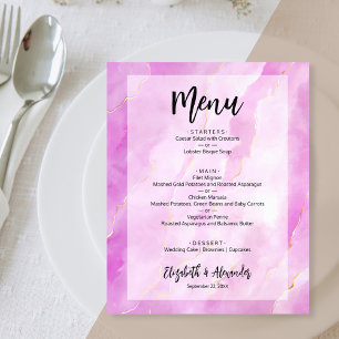 Budget Lila Gold Marmor Hochzeitsmenü Flyer