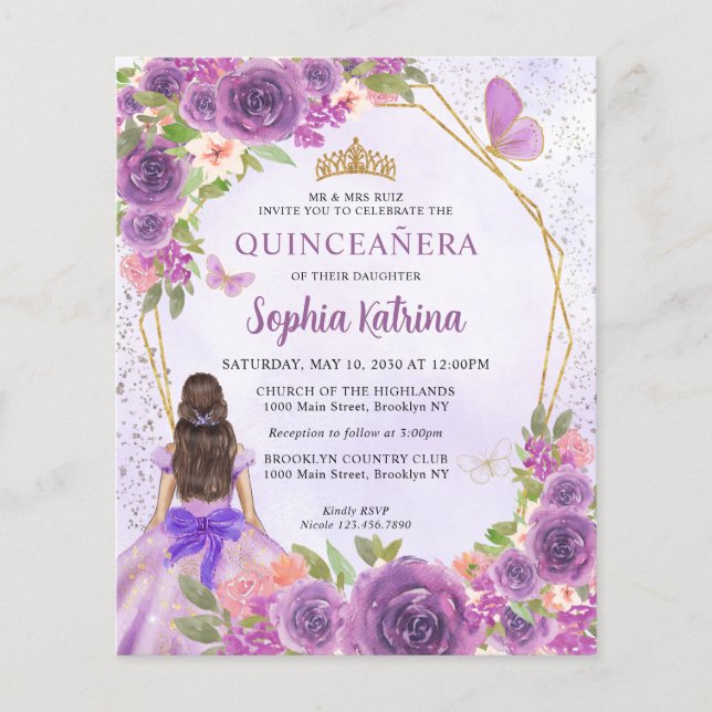 Budget Lila Goldflorenprinzessin Quinceañera (Vorderseite)