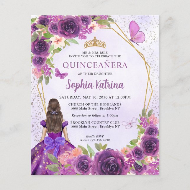 Budget Lila Goldflorenprinzessin Quinceañera (Vorderseite)