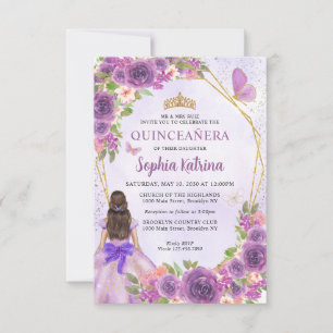 Budget Lila Goldflorenprinzessin Quinceañera Mitteilungskarte