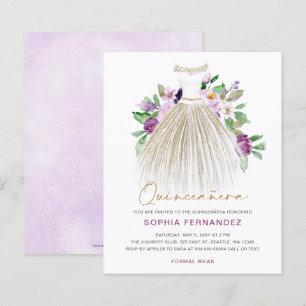 Budget Lila Goldkleid Quinceañera Einladung