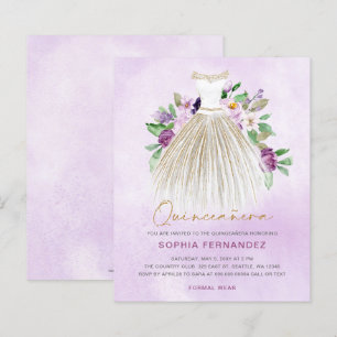 Budget Lila Goldkleid Quinceañera Einladung