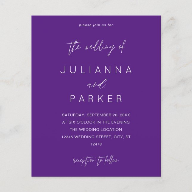Budget Lila MOD Calligraphy Wedding Flyer (Vorne)