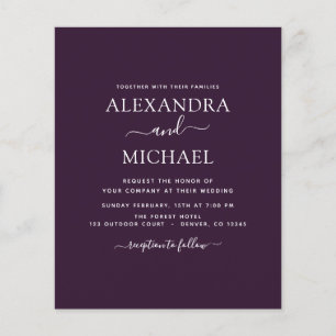 Budget Lila Plum Wedding Moderne Typografie Flyer