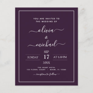 Budget Lila Plum Wedding Moderner Typografie Flyer