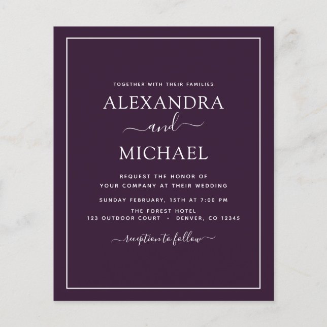 Budget Lila Plum Wedding Moderner Typografie Flyer (Vorne)