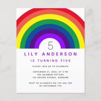 Budget Lila Rainbow Birthday Party Einladung Fl Flyer