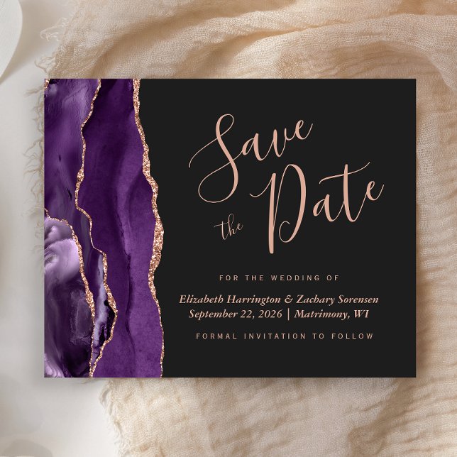 Budget Lila Rose Gold Agate Dark Save the Date (Von Creator hochgeladen)
