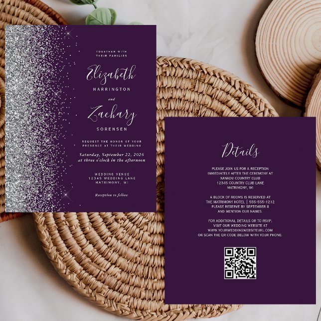 Budget Lila Silber Glitter QR Code Hochzeit (Von Creator hochgeladen)