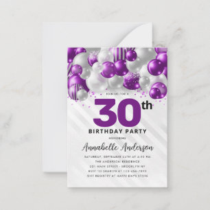 Budget Lila Silver Balloon Glitzer 30. Geburtstag Mitteilungskarte