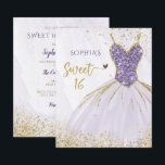 Budget Lila Sparkle Dress Sweet 16 Einladung<br><div class="desc">Budget Lila Gold Glitzer Sparkle Dress Sweet 16 Geburtstag Einladung</div>