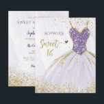 Budget Lila Sparkle Dress Sweet 16 Einladung<br><div class="desc">Budget Lila Gold Glitzer Sparkle Dress Sweet 16 Geburtstag Einladung</div>