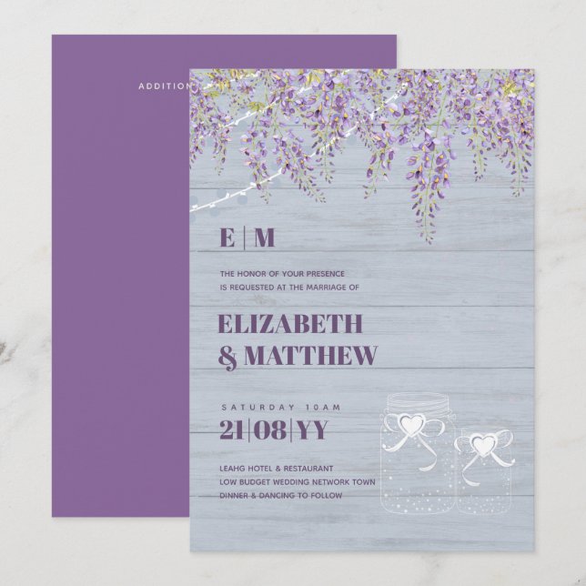 Budget Lila Wisteria Dusty Blue Wedding Einladung (Vorne/Hinten)
