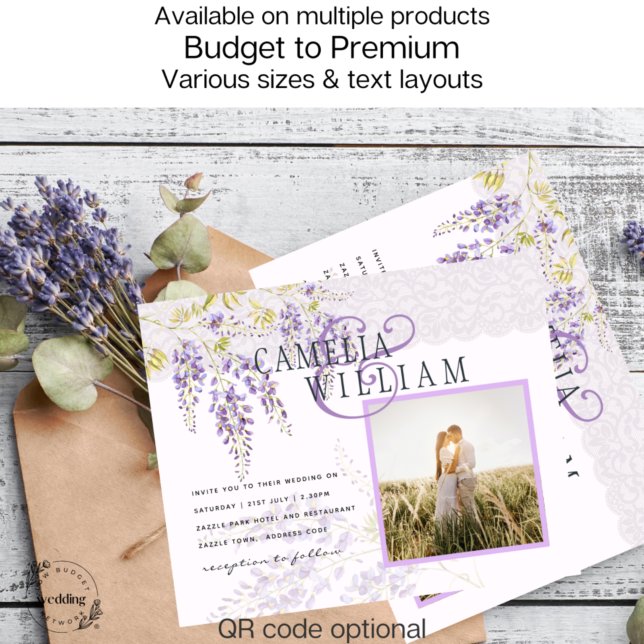 BUDGET Lila Wisteria FOTO Hochzeit Einladung Flyer (Von Creator hochgeladen)