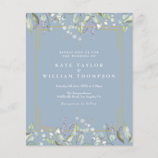 Budget Lilac Floral Dusty Blue Wedding Einladung (Vorderseite)