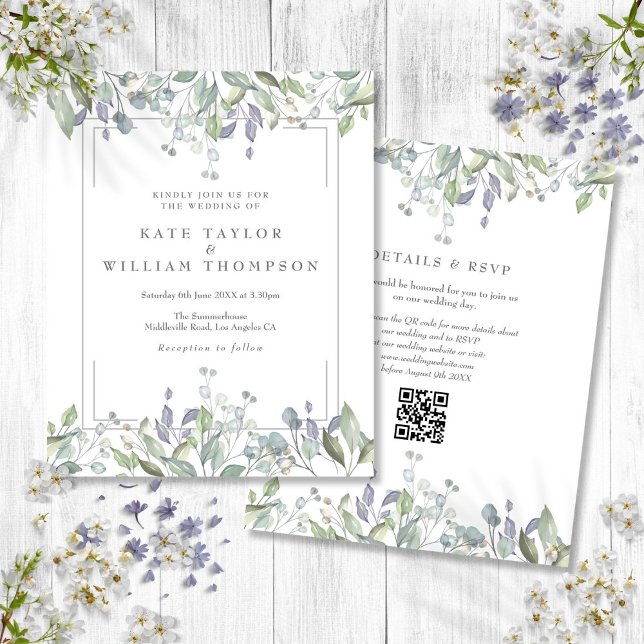 Budget Lilac Floral QR Code Einladung Hochzeitsfei (Budget Lilac Floral QR Code Wedding Invitation)