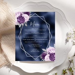Budget Lilac Floral Silver Navy Hochzeitsmenü