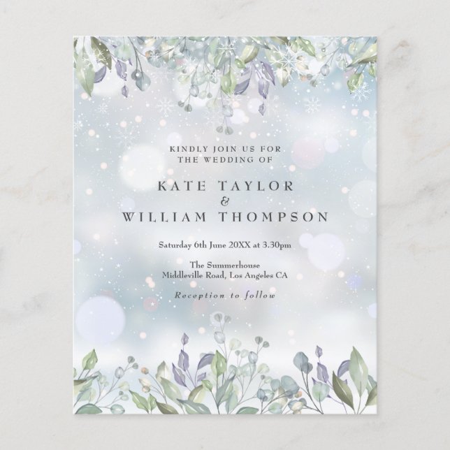 Budget Lilac Floral Winter Hochzeit Einladung (Vorderseite)