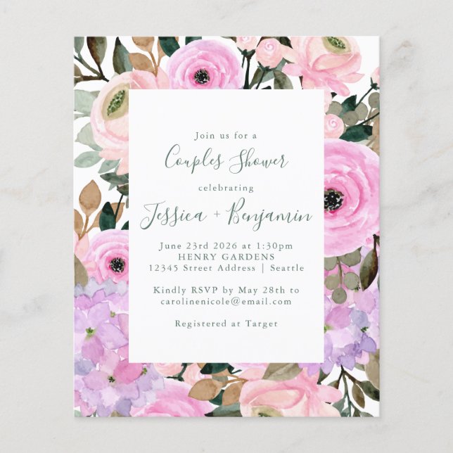 Budget Lilac Pink Floral Stripe Paare Dusche (Vorderseite)