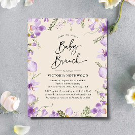 Budget Lilac Rustic Floral Baby Brunch Einladung