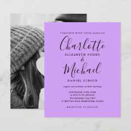 Budget Lilac Script Foto Wedding Einladung