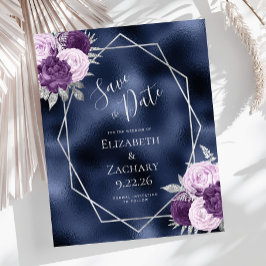 Budget Lilac Silver Floral Navy Save the Date