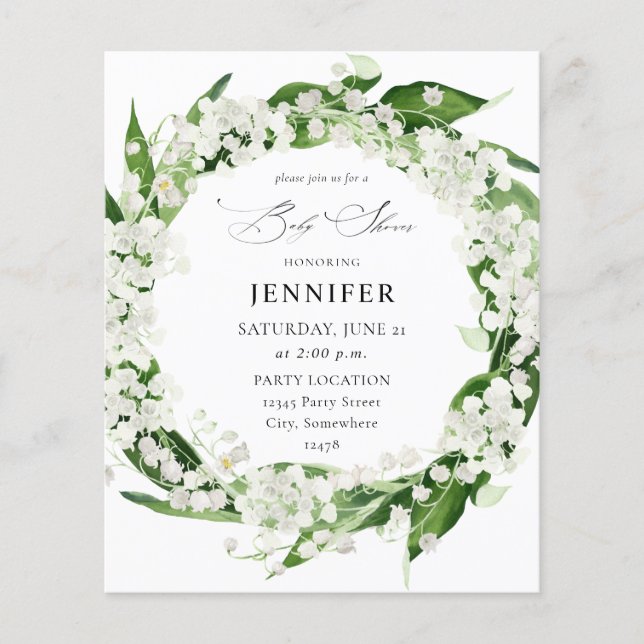Budget Lily of the Valley Floral Baby Shower Flyer (Vorne)