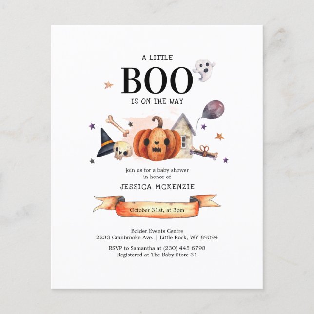 Budget Little Boo Halloween Kinderdusche Einladung (Vorderseite)