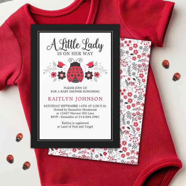 Budget Little Lady Ladybug Kinderdusche Einladung (A little lady girl's baby shower invitation featuring a cute ladybug )