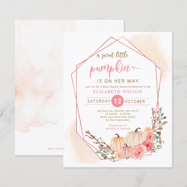 Budget Little Pumpkin Baby Dusche Einladung (Vorne/Hinten)