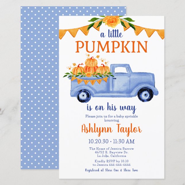 Budget Little Pumpkin Boy Baby Sprinkle Einladung (Vorne/Hinten)