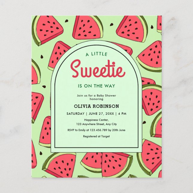 Budget Little Sweetie Watermelon Baby Shower Einla Flyer (Vorne)