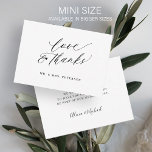 Budget love thanks script simple wedding thank you mitteilungskarte<br><div class="desc">Simple trendy modern black and white budget affordable wedding thank you small note card featuring a chic handwriting love and thanks calligraphy script with a little heart. Personalize it with your text and signature! Please note that the background color can be changed to match your wedding color scheme. If comfortable...</div>