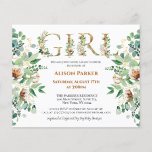 Budget Mädchen Baby Shower Eukalyptus Gold Einladu Flyer