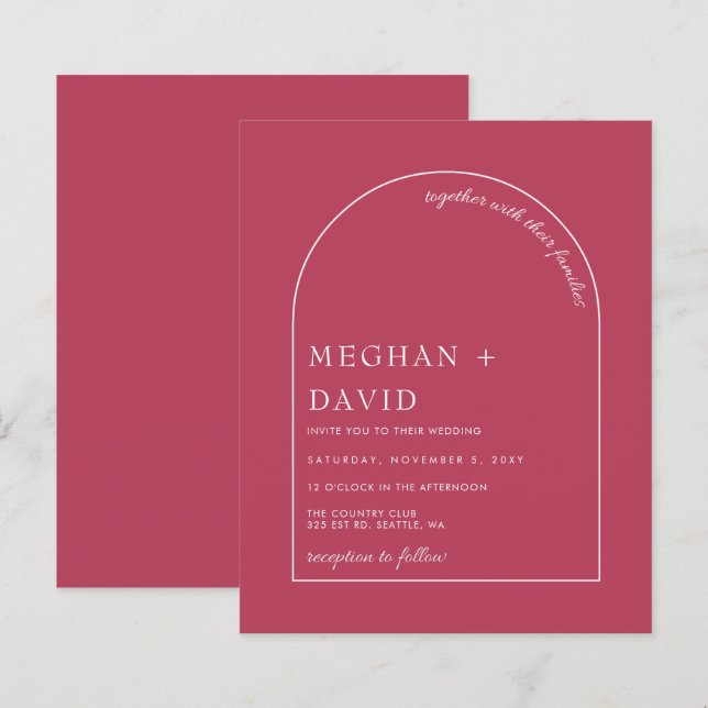 Budget Magenta Modern Arch Wedding Einladung (Vorne/Hinten)