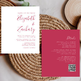 Budget Magenta Script QR Code Wedding Einladung