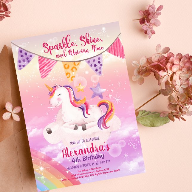 Budget Magical Unicorn Rainbow Birthday Party Flyer (Von Creator hochgeladen)