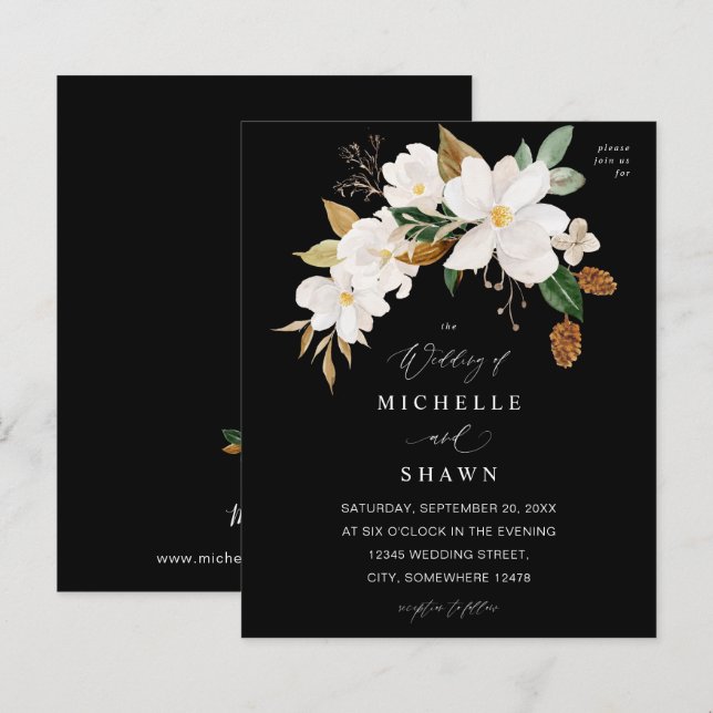 Budget Magnolia White Floral Wedding - Black (Vorne/Hinten)